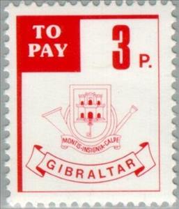 Stamp, Postage Due - Coat of Arms, Gibraltar,  , Post Horns, Coats of Arms