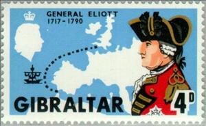 Stamp, General Eliott 1717 - 1790, Gibraltar,  , Ships, Famous People, Cartography, Maps, Commemoration, Uniforms, Generals