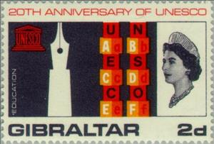 Stamp, 20th Anniversary of UNESCO - Education, Gibraltar,  , UNESCO, Anniversaries and Jubilees
