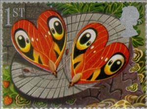 Stamp, Heart-shaped Butterflies, United Kingdom of Great Britain & Northern Ireland,  , Insects, Butterflies, Animals (Fauna)