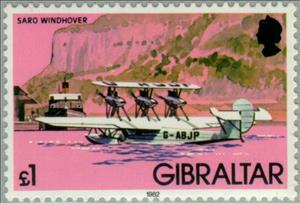 Stamp, Saro Windhover, Gibraltar,  , Ships, Aviation, Aircrafts
