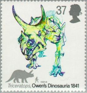 Stamp, Triceratops, United Kingdom of Great Britain & Northern Ireland,  , Prehistory, Dinosaurs