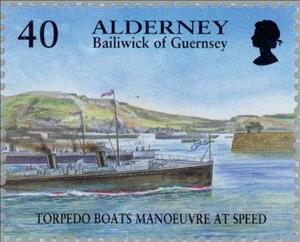 Stamp, Royal Navy - Torpedo boats outside Harbour, 1901, Alderney,  , Ships, Vehicles, Uniforms, Anniversaries and Jubilees