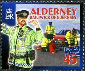 Stamp, Police - Directing Traffic at Scene of Accident, Alderney,  , Police, Roadsafety