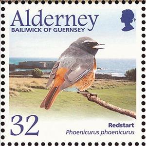Stamp, Common Redstart (Phoenicurus phoenicurus) , Alderney,  , Birds