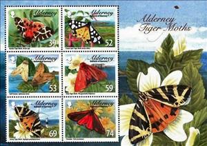 Souvenir Sheet, Tiger Moths and Ermine, Alderney,  , Butterflies