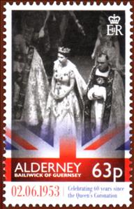 Stamp, Queen Elizabeth  II and Archbishops, Alderney,  , Royalty, Queens