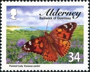 Stamp, Painted Lady (Vanessa cardui), Alderney,  , Butterflies