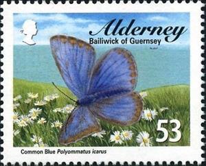 Stamp, Common Blue (Polyommatus icarus), Alderney,  , Butterflies