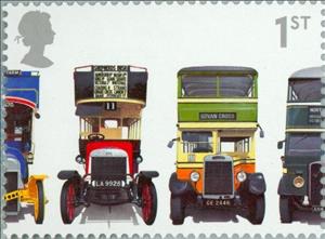 Stamp, Leyland X2 Open Top, 1908, and others....., United Kingdom of Great Britain & Northern Ireland,  , Vehicles, Cars, Omnibuses