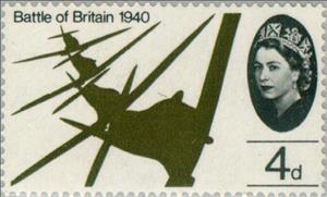 Stamp, Flight of Supermarine Spitfires (phosphor), United Kingdom of Great Britain & Northern Ireland,  , Second World War, Vehicles, Commemoration, Aviation, Aircrafts, Anniversaries and Jubilees