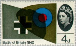 Stamp, Wingtips of Spitfire and Messerschmitt (phosphor), United Kingdom of Great Britain & Northern Ireland,  , Second World War, Vehicles, Commemoration, Aviation, Aircrafts, Anniversaries and Jubilees