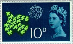 Stamp, Doves and Emblem, United Kingdom of Great Britain & Northern Ireland,  , Postal Services, Postal Unions, Stylized Animals, C.E.P.T., Europe, Carrier-pigeons
