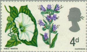 Stamp, Larger Bindweed and Viper's Bugloss (phosphor), United Kingdom of Great Britain & Northern Ireland,  , Flowers, Plants (Flora)