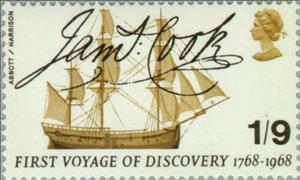 Stamp, Captain Cook's Endeavour, United Kingdom of Great Britain & Northern Ireland,  , Ships, Vehicles, Commemoration, Sailing Ships