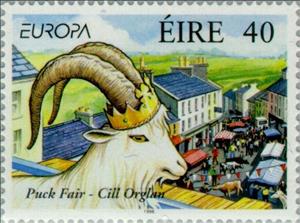 Stamp, Europa - Puck Fair, Ireland,  , Postal Unions, Mammals, Cars, Goats, C.E.P.T., Europe, Cattle, Animals (Fauna)