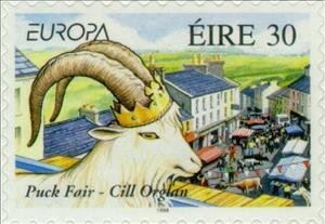 Stamp, Europa - Puck Fair, Ireland,  , Postal Unions, Mammals, Cars, Goats, C.E.P.T., Europe, Cattle, Animals (Fauna)