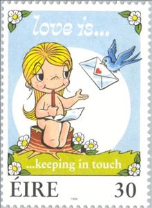 Stamp, Love is...keeping in touch, Ireland,  , Drawings, Carrier-pigeons, Pigeons, Animals (Fauna), Letters (Mail)