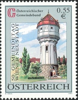 Stamp, 50th Austrian Local Government Conference, Austria,  , Towers, Water Towers