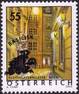 Stamp, Overprint with new design - Basilisk, Austria,  , Houses, Tourism