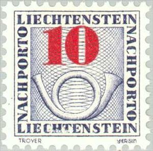 Stamp, Posthorn and figure, Liechtenstein,  