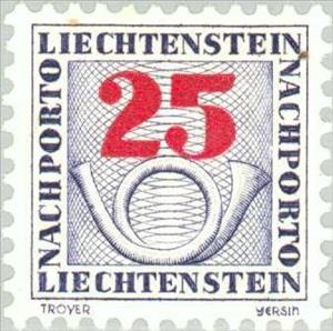Stamp, Posthorn and figure, Liechtenstein,  