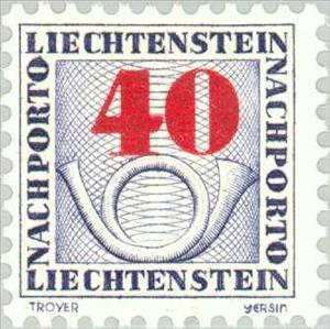 Stamp, Posthorn and figure, Liechtenstein,  