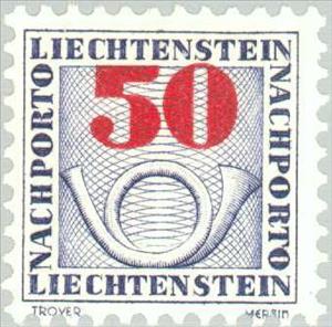 Stamp, Posthorn and figure, Liechtenstein,  