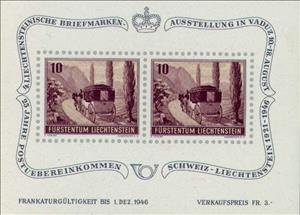 Souvenir Sheet, Stampshow Vaduz, Liechtenstein,  , Mammals, Horses, Philatelic Exhibitions, Expositions, Postal Traffic, Mailcoaches, Animals (Fauna)