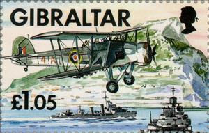 Stamp, 50th Anniversary of VE Day, Gibraltar,  , Second World War, Ships, Commemoration, Aviation, Aircrafts