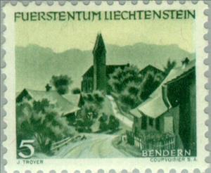 Stamp, Bendern, Liechtenstein,  , Landscapes, Churches - Cathedrals - Basilicas - Chapels