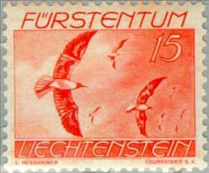 Stamp, Black-headed Gull (Larus ridibundus), Liechtenstein,  , Birds, Animals (Fauna)