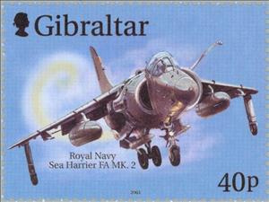 Stamp, Royal Navy Sea Harrier FA MK.2, Gibraltar,  , Aviation, Air Forces, Aircrafts