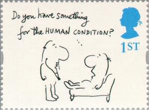 Stamp, "Do you have something for the HUMAN CONDITION?" (Leo Cullum, United Kingdom of Great Britain & Northern Ireland,  , Drawings, Cartoons, Comics