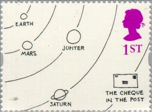 Stamp, "THE CHEQUE IN THE POST" (Jack Ziegler), United Kingdom of Great Britain & Northern Ireland,  , Postal Services, Drawings, Cartoons, Comics