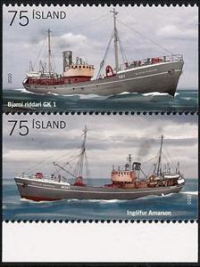 Se-tenant, Bjarni Riddark GK 1 and Ingólfur Arnarson RE 201, pair, Iceland,  