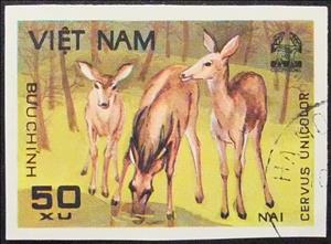 Stamp, Indian Sambar (Cervus unicolor), Vietnam,  , Animals (Fauna)