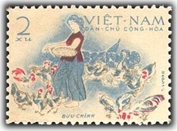 Stamp, Feeding the poultry, Vietnam,  , Birds, Animals (Fauna), Roosters and Chickens