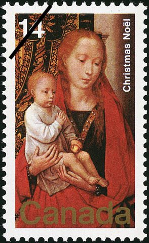 Stamp, The Virgin and Child with St. Anthony and Donor (detail Hans, Canada,  , Christmas