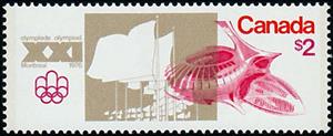 Stamp, Olympic Stadium and Flags, Canada,  , Stadiums, Olympic Games