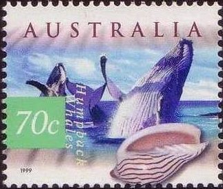 Stamp, Humpback Whale (Megaptera novaeangliae), Zebra Volute (Zebra, Australia,  , Whales