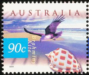 Stamp, Brahminy Kite (Haliastur indus), Checkerboard Helmet (Phaliu, Australia,  , Birds