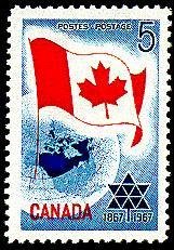 Stamp, Flag and Planet Earth, Canada,  , Flags