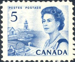 Stamp, QE II, fishing port on the Atlantic coast, Canada,  , Lighthouses, Queens
