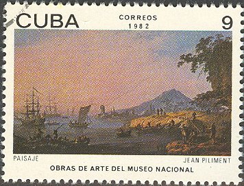 Stamp, Jean Piliment. "Landscape", Cuba,  , Ships, Paintings, Art, Sea