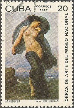 Stamp, William A. Bourgueran. "Twilight", Cuba,  , Paintings, Art, Nudes