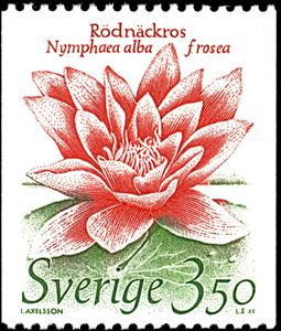 Stamp, Nymphaea alba f. rosea, Sweden,  , Flowers, Plants (Flora)