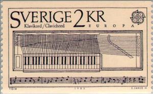 Stamp, C.E.P.T.- European Music Year, Sweden,  , Postal Services, Postal Unions, Music, Musical Instruments, C.E.P.T., Europe
