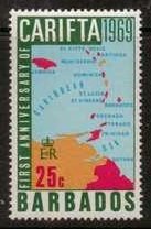 Stamp, 1st anniv of CARIFTA, Barbados,  , Maps