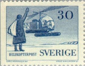 Stamp, Sea and Helicopter Mail, Sweden,  , Vehicles, Postal Services, Postal Traffic, Helicopters, Aviation